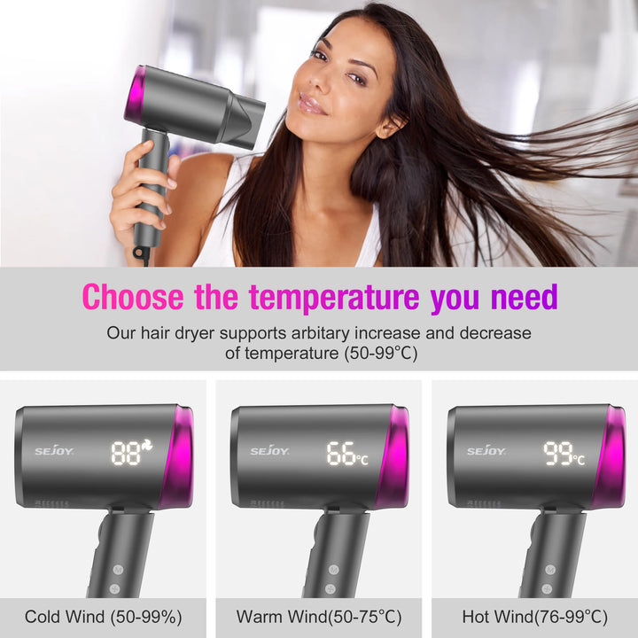 Perfect High Speed Hair Dryer, 1800W Powerful Fast Blow , LED Display Compactor for Travel