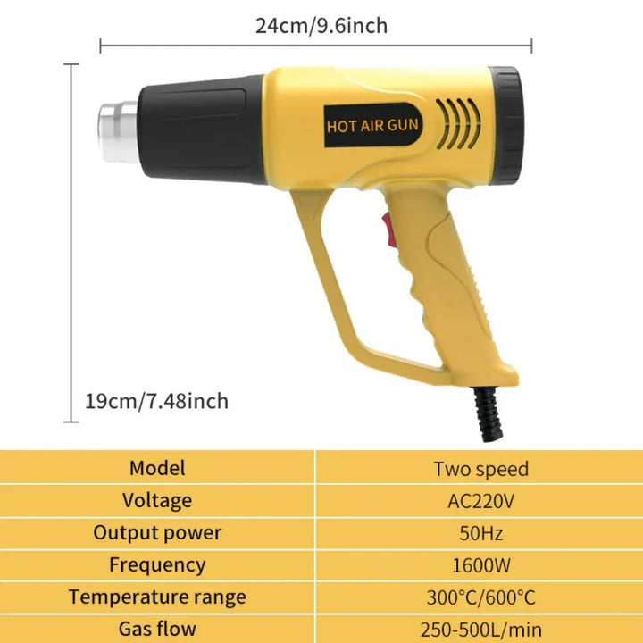 Heat Gun 1600W Handheld Industrial Grade Two Temperature